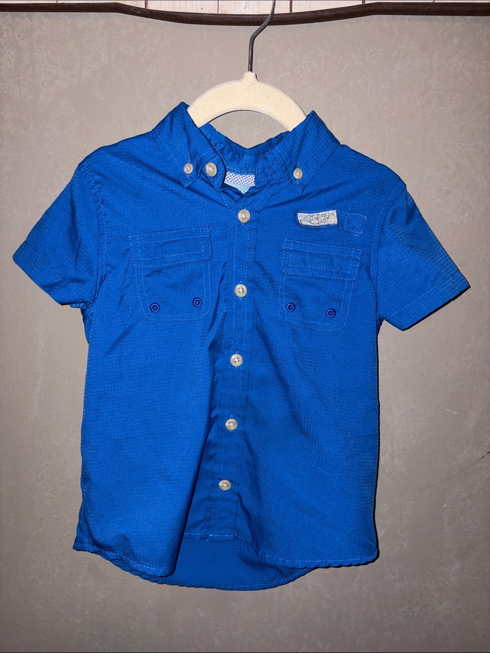 Blue Short-Sleeve Button-Up Shirt for Kids